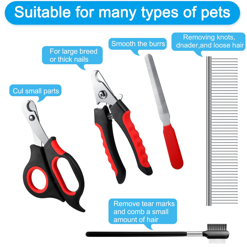 6 Pieces Pets Dog and Cat Nail Clippers Nail File Dog Nail Clippers and Trimmer Set, Stainless Steel Pet Grooming Comb, Double-Sided Dog Eye Comb Brush Dog Comb Grooming Tool for Small Large Pets - PawsPlanet Australia