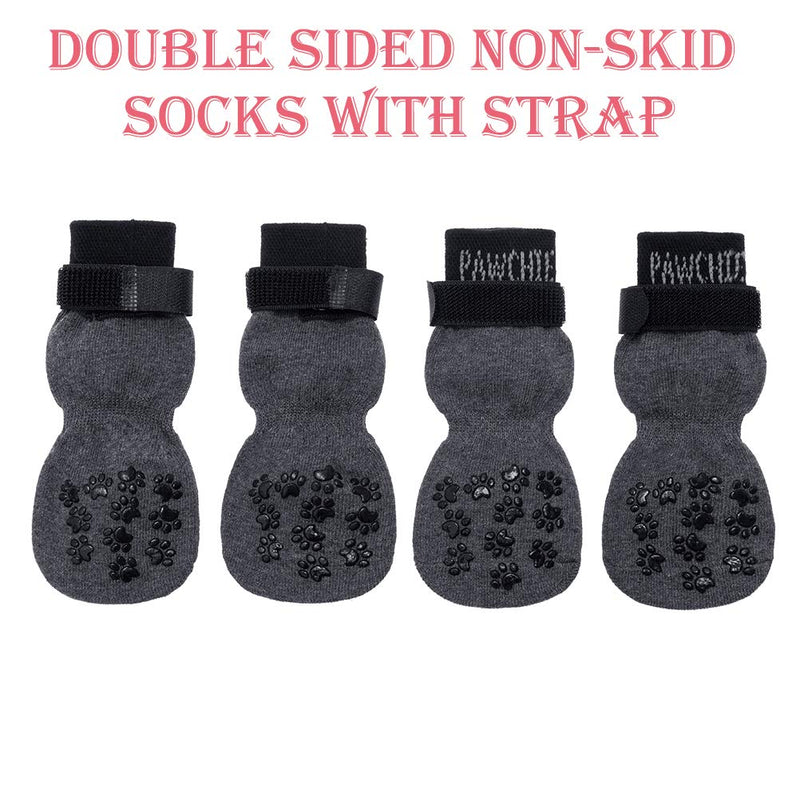 PAWCHIE Dog Socks for Hardwood Floor with Strap Indoor Anti Slip Knit Paw Protector Traction Control Grey Small (4 Count) - PawsPlanet Australia