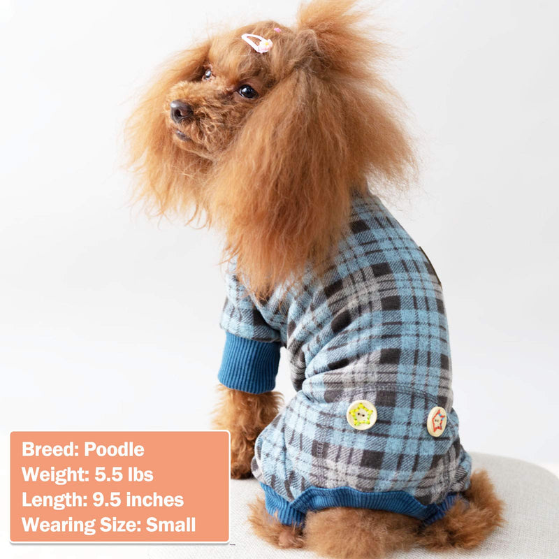 kyeese Dog Pajamas Plaid Stretchy Soft Dog Pjs for Small Dogs Cat Pajamas Dog Onesie Doggie Jammies XS (3-4.5lbs) Blue - PawsPlanet Australia