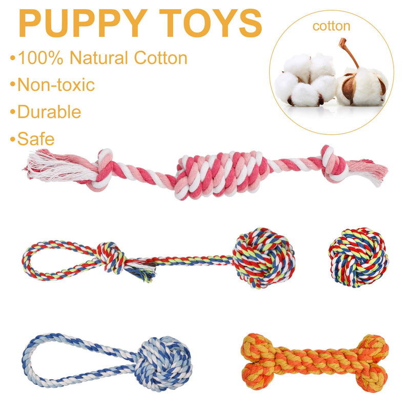 Heyu-Lotus 8 Pack Puppy Toys Small Dogs Chew Toys Puppy Teething Training Toys Squeaky Small Dog Toys Cotton Rope Puppy Toys for Small Dogs from 8 weeks - PawsPlanet Australia