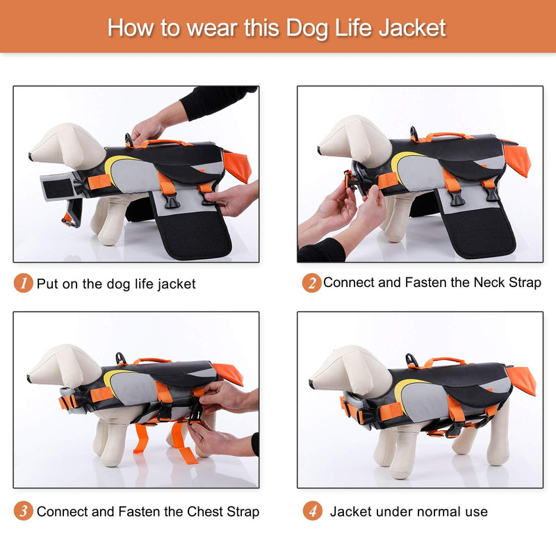 Kuoser Dog Life Jacket Vest, Adjustable Penguin Shape Dogs Swimming Vest, Safety High Visibility Pet Floatation Vest Life Preserver with Durable Rescue Handle for Small Medium and Large Dogs S-chest girth: 16.9"-21.3" Black - PawsPlanet Australia