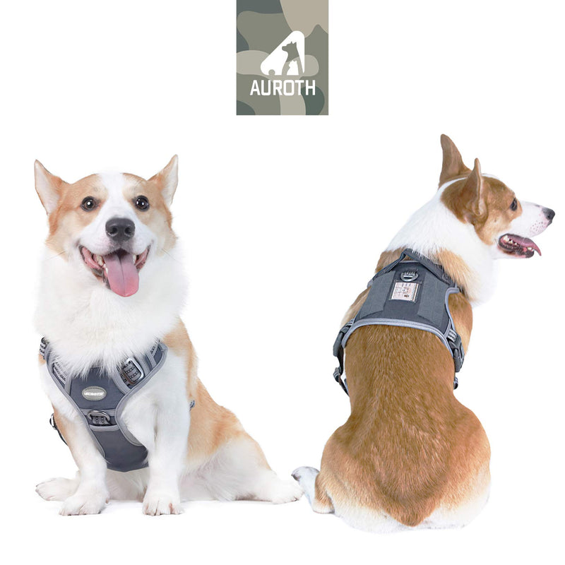 Auroth Tactical Dog Training Harness No Pulling Front Clip Leash Adhesion Reflective K9 Pet Working Vest Easy Control for Small Medium Large Dogs Grey M M(Neck:16-22",Chest:22-33") - PawsPlanet Australia