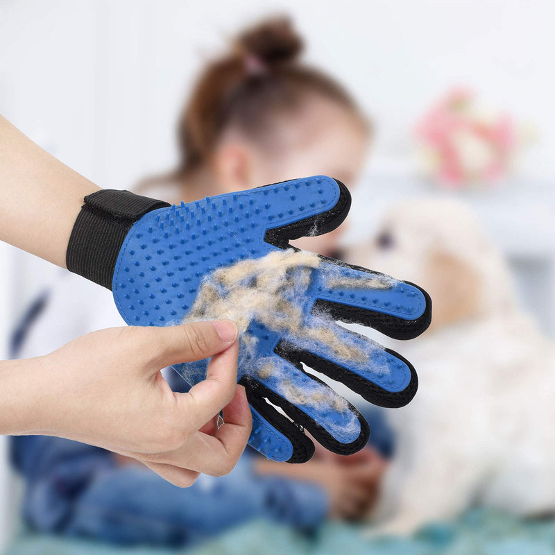 Pet Grooming Glove,Gentle Deshedding Brush Glove Efficient Pet Hair Remover Mitt,Enhanced Five Finger Design,Breathable & Comfortable for Dog,Cat,Horses with Long/Short Fur Blue - PawsPlanet Australia