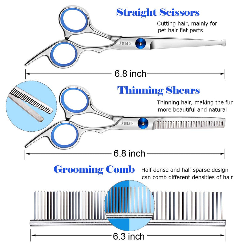 [Australia] - Elfirly Professional Dog Grooming Scissors Kit Stainless Steel Round Tip Cutting Curved Scissors Thinning Shears Grooming Comb Pet Hair Trimming Scissors with Extra Dog Nail Clippers for Dogs and Cats 