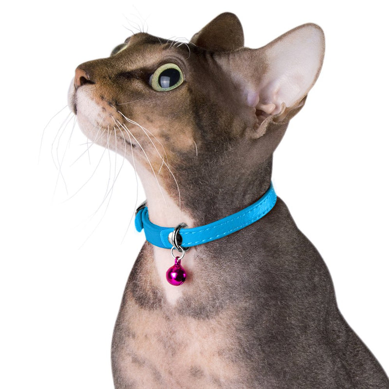 [Australia] - CollarDirect Leather Cat Collar, Cat Safety Collar with Elastic Strap, Kitten Collar for Cat with Bell Black Blue Red Orange Lime Green Neck Fit 9"-11" Navy Blue 