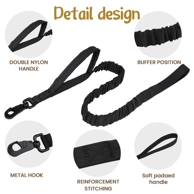 Tactical Bungee Dog Leash Adjustable Nylon Military Leash for Dog with 2 Control Handle Black - PawsPlanet Australia