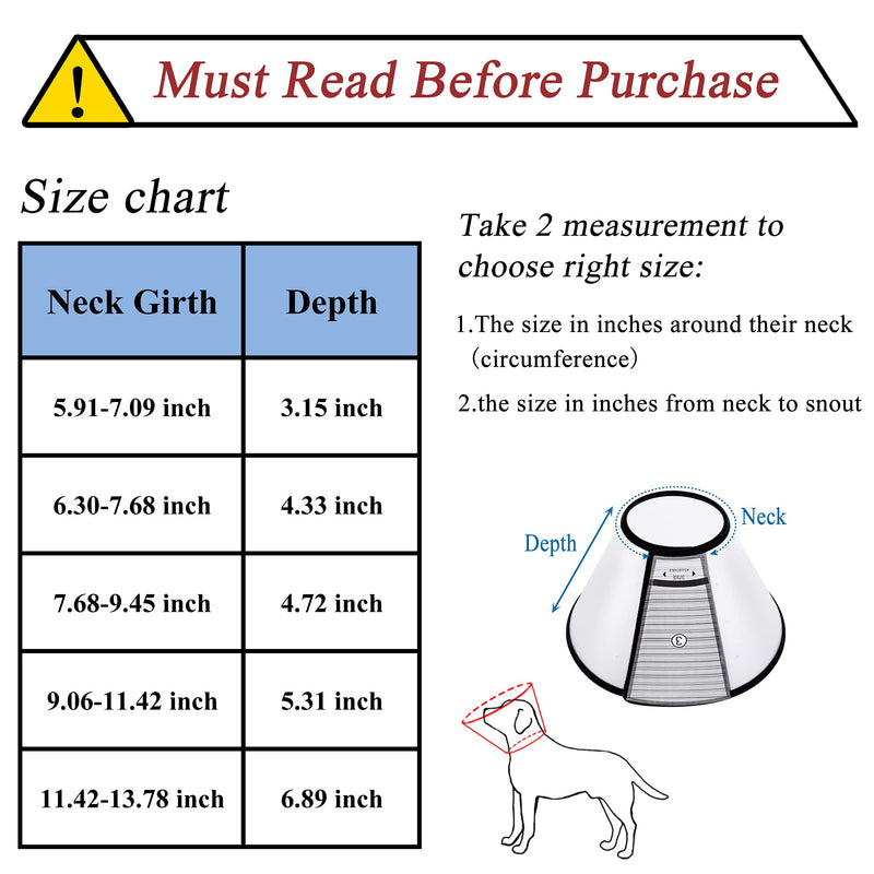 Mogokoyo Soft Clear Pet Medical Surgery Recovery e Collar, Comfortable Plastic Elizabethan Neck Collar, Dog Cat Wound Protective Head Cone Neck Girth:5.91"~7.09"; Depth:3.15" Black - PawsPlanet Australia