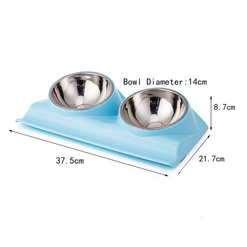 Vealind Double Pet Dog Bowl with Raised Stand, 15 Degree Tilted Non Slip Cat Food and Water Feeding Bowls (Blue) Blue - PawsPlanet Australia