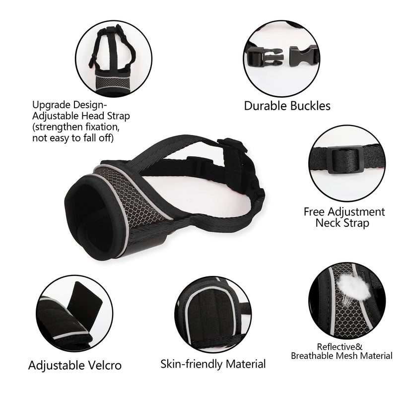 YAODHAOD Dog Muzzles，Muzzle Prevent Biting and Eating,Soft Comfortable with Reflective Strips，Adjustable Breathable for Small Medium Large Dogs(Black (reflective), XS) Black (reflective) - PawsPlanet Australia