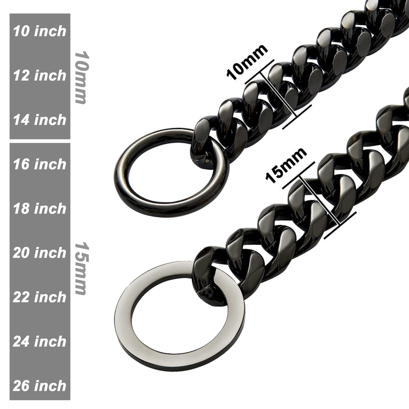 W&W Lifetime Durable Dog Walking Collar 15mm/10mm Black Strong Stainless Steel Cuban Link Chain Collar for Small Medium Large Dogs 10 Inch - PawsPlanet Australia