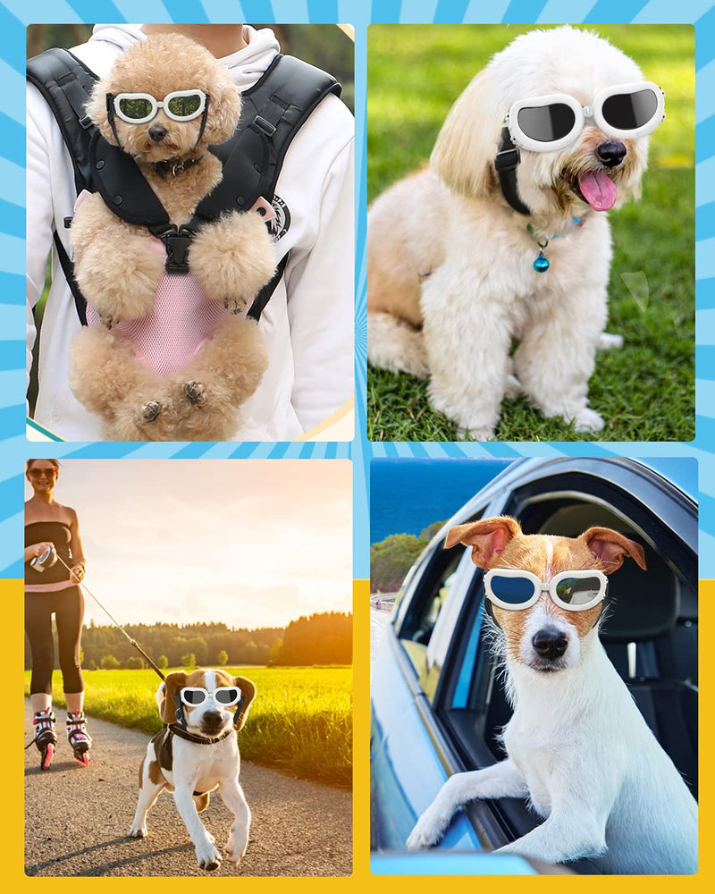 Lewondr Small Dog Sunglasses UV Protection Goggles Eye Wear Protection with Adjustable Strap Waterproof Doggy Sunglasses for Dogs Pet Sun Glasses Doggie Windproof Anti-Fog Glasses, White - PawsPlanet Australia