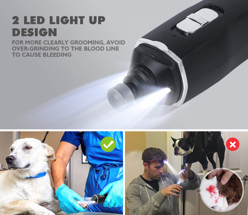 pecute Dog Nail Grinding with LED Light, 50DB Low Noise Electric Pet Nail File-2 Speed Safe Smooth Trimming-2 Hours Quick Charge, Strong Motor Great for Small to Large Pets(Black) Black - PawsPlanet Australia
