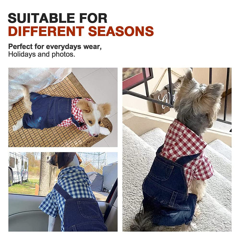 Cheerhunting Dog Hoodie Vintage Washed Cowboy Thick Plaid Clothes Designed for Small Medium Dogs, Jumpsuit Overall Cute Dog Outfits, Comfort and Cool Apparel Red - PawsPlanet Australia