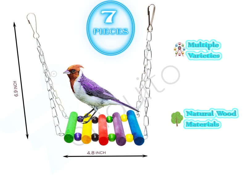 PERIQUITO Bird Toys Parrot Toys Parakeet Toys for Small Birds Parrot Budgie Budgerigar Parakeet Love Bird Peony Cockatiel Toys Finch Wood Hammock Swing Hanging Bells Rope Ladder perches 7 Pieces - PawsPlanet Australia