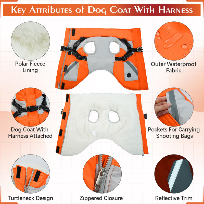 Hjyokuso Waterproof Dog Coat, Dog Jacket with Harness, Dog Jackets for Small Medium Large Dogs, Windproof Pet Clothes Outfit with Reflective Strips and Zipper - Orange 3XL - PawsPlanet Australia