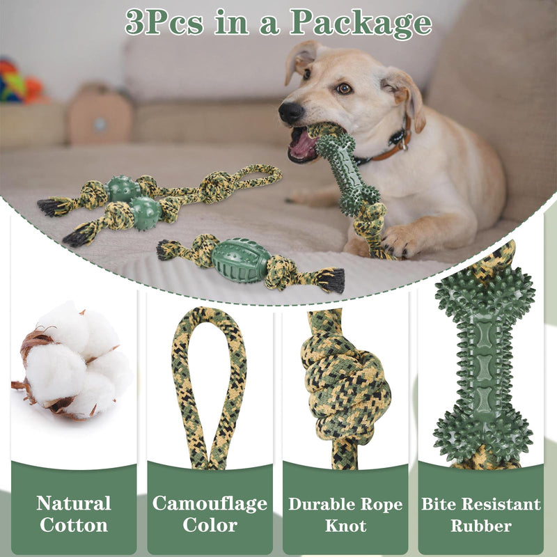 Vehomy 3 Pack Dog Rope Toys for Aggressive Chewers Camouflage Rope Dog Toys with Rubber Ball Heavy Duty Dog Chewing Toys for Large Dogs Golden Retriever Tug of War Interactive Toy 3pcs - PawsPlanet Australia