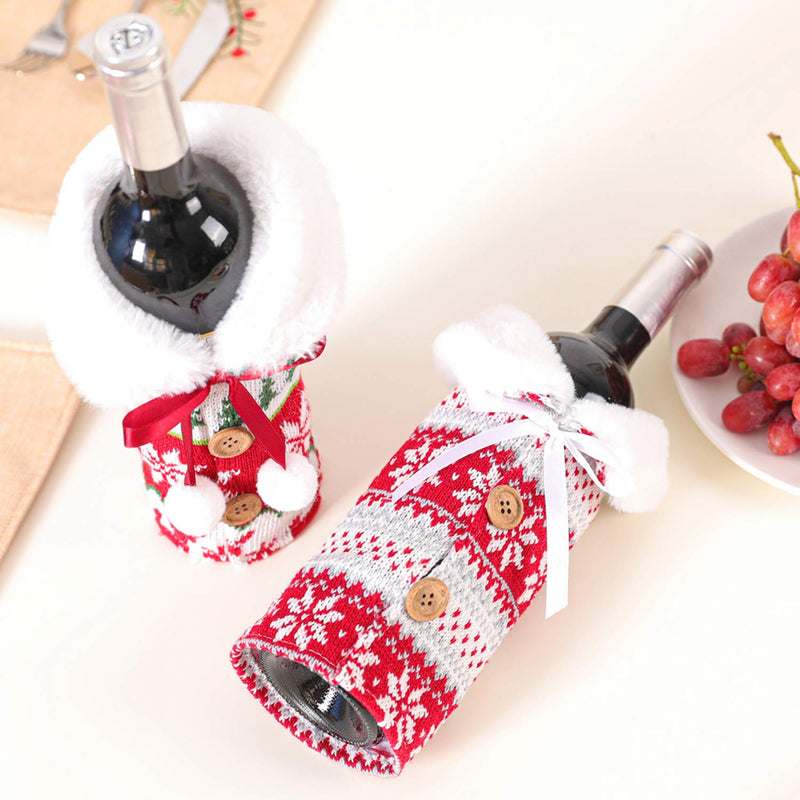 LABOTA 2Pcs Christmas Sweater Wine Bottle Cover Newest Collar & Button Coat Design Wine Bottle Sweater Cover for Christmas Decorations Wine Bottle Dress Sets Xmas Party Decorations - PawsPlanet Australia