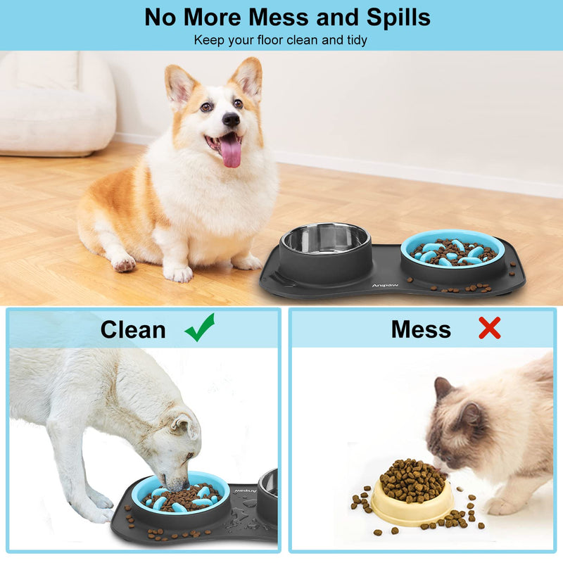 Anipaw Slow Feeder Dog Bowls 3 in 1 Stainless Steel Dog Food and Water Bowls with Non-Spill Non-Skid Silicone Mat to Slow Down Eating for Large Medium Small Breed Size Dogs and Cats - PawsPlanet Australia