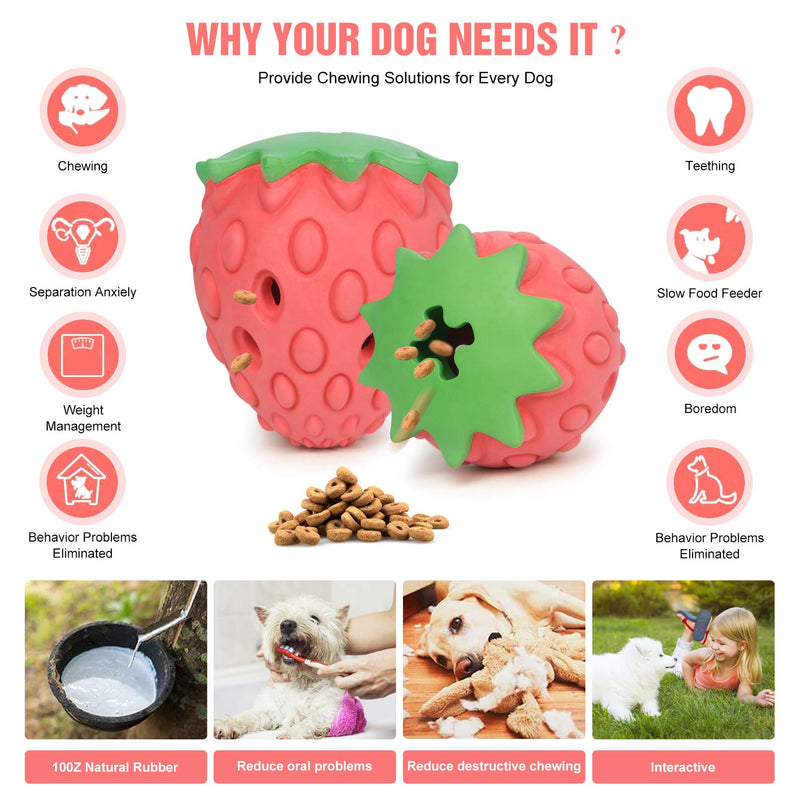 Dog Chew Toy Dog Treat Dispenser with Strawberry Scent, Puppy Teething Toy Dog Teeth Cleaning Rubber Chew Toy Indestructible for Large Medium Small Puppy - PawsPlanet Australia