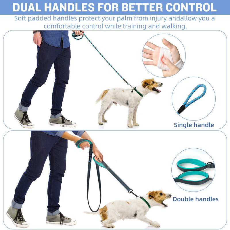 PuppyDoggy Dog Leash for Large and Medium Dogs 2 Padded Handles with Reflective Threads Durable Dog Rope Pet Leash 1.8 m (Blue 1 Pack) (1.8 m x 2.5 cm) - Blue 1 Pack - PawsPlanet Australia