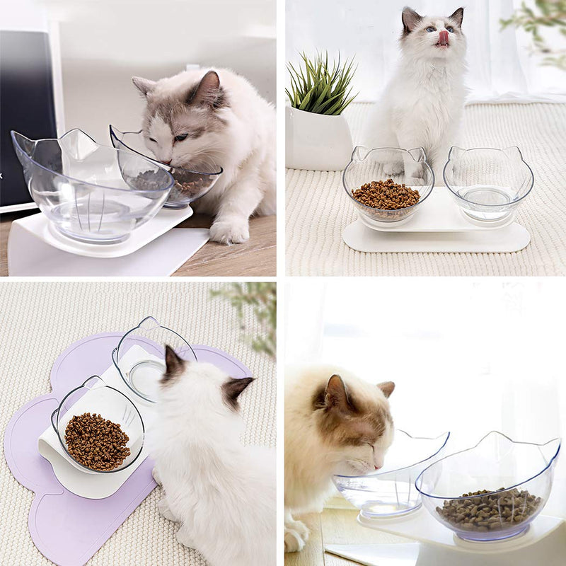 Cat Bowls ,15°Tilted Platform Double Bowl Cat Feeder Cat Feeding Bowl Raised with Stand , Anti-skid&Anti-spill , Durable , Adjustable Pet Food Water Bowl for Cats and Small Dogs - PawsPlanet Australia