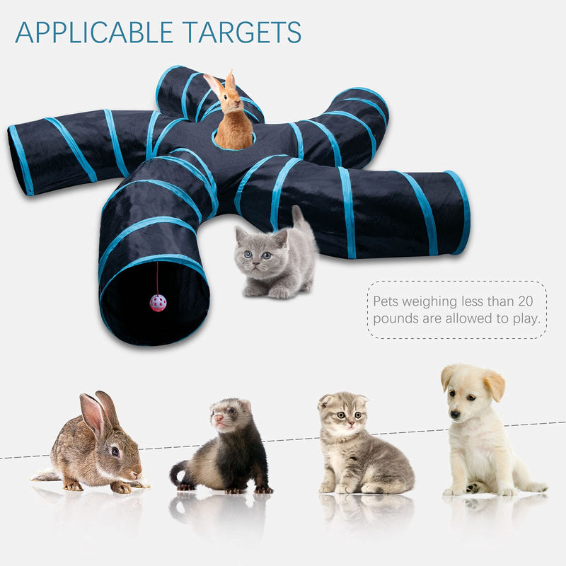 EGETOTA Cat Tunnel for Indoor Cats Large, with Play Ball S-Shape 5 Way Collapsible Interactive Peek Hole Pet Tube Toys, Puppy, Kitty, Kitten, Rabbit Blue & Black - PawsPlanet Australia