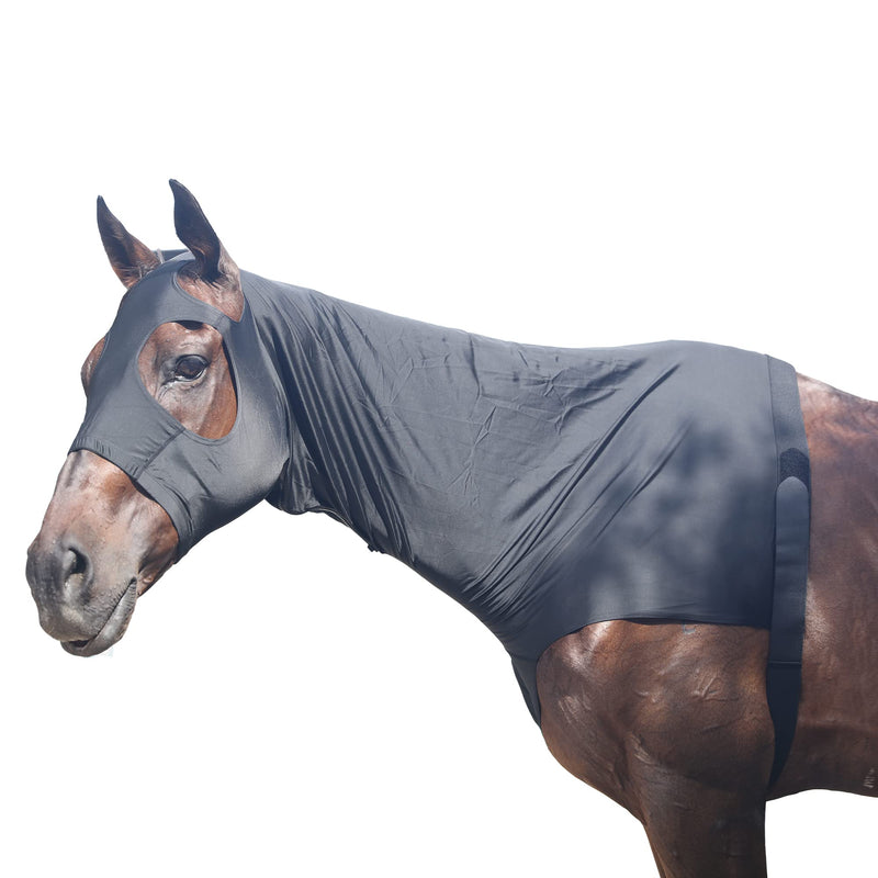 Leberna Lycra Stretch Horse Hood with Zipper - Full Face Neck Coverage M Black - PawsPlanet Australia