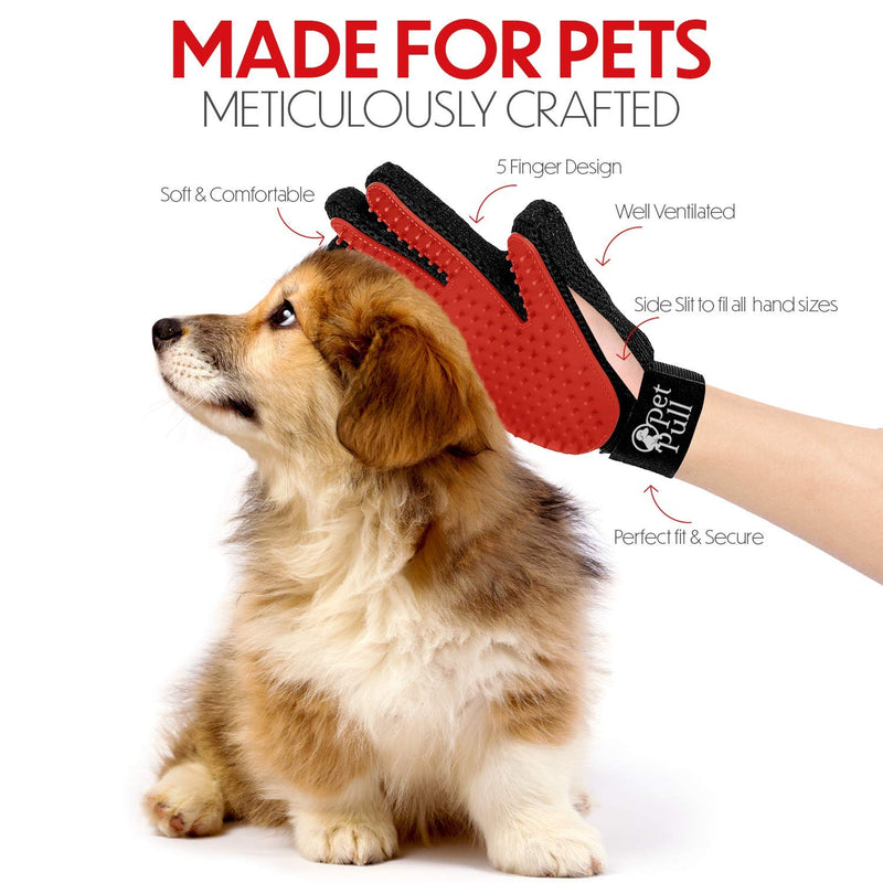 PET PULL Pet Grooming Glove for Dogs & Cats - Massage & Deshedding Brush with 259 Silicone Tips - Pair of Efficient Pet Hair Remover Mitts for Long & Short Fur - Adjustable One Size Fits All - PawsPlanet Australia