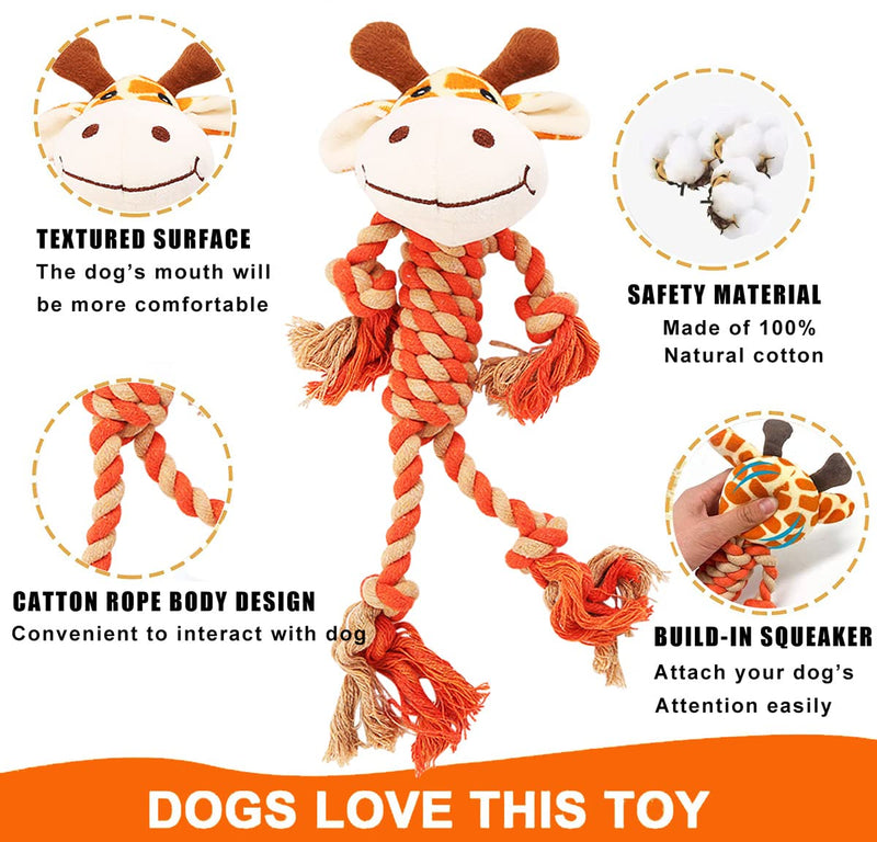 Puppy Toys for Small Dogs, 2 Pack Dog Chew Toys with Squeaky and Rope, Puppy Teething Chew Toys, Interactive Dog Toys for Small, Medium Dogs Giraffe & Monkey - PawsPlanet Australia