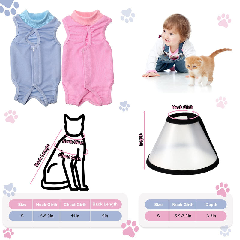 2 Pieces Cat Recovery Suit and 1 Piece Cat Cone Adjustable Kitten Recovery Clothes Anti-Licking Cat Recovery Clothing Plastic Plastic Cat Elizabethan Collar for Cats Puppy Kitten Pets Abdominal Wound - PawsPlanet Australia