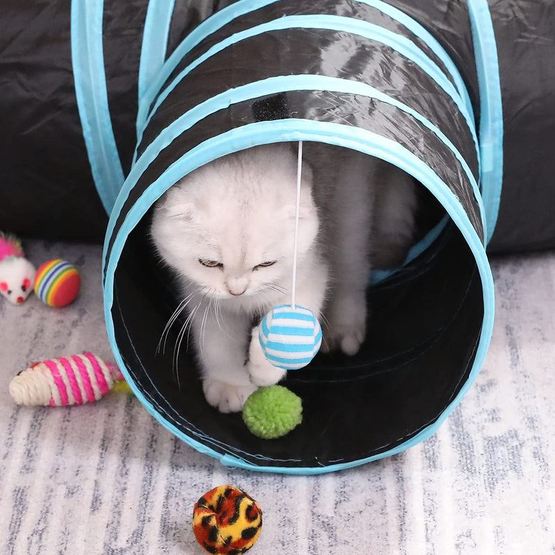 21PCS Cat Kitten Tunnel, Cat Tunnel for Indoor Cats, 3 Way Tube Cat Tunnel Toy, Interactive Toy Includes Kitty Tunnel Great for Cat, Kitten, Rabbit, Small Pets Blue - PawsPlanet Australia