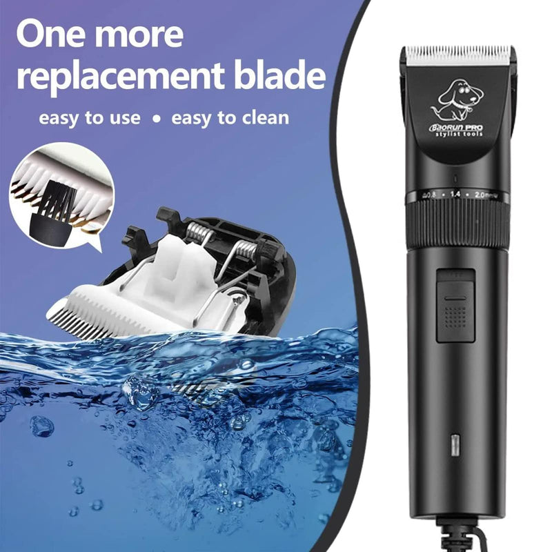 MQFORU Professional Quiet Powerful Electric Dog Hair Clipper with 2.8m Cord, Ceramic Blade, Removable and Washable, 4 Combs Rechargeable - PawsPlanet Australia