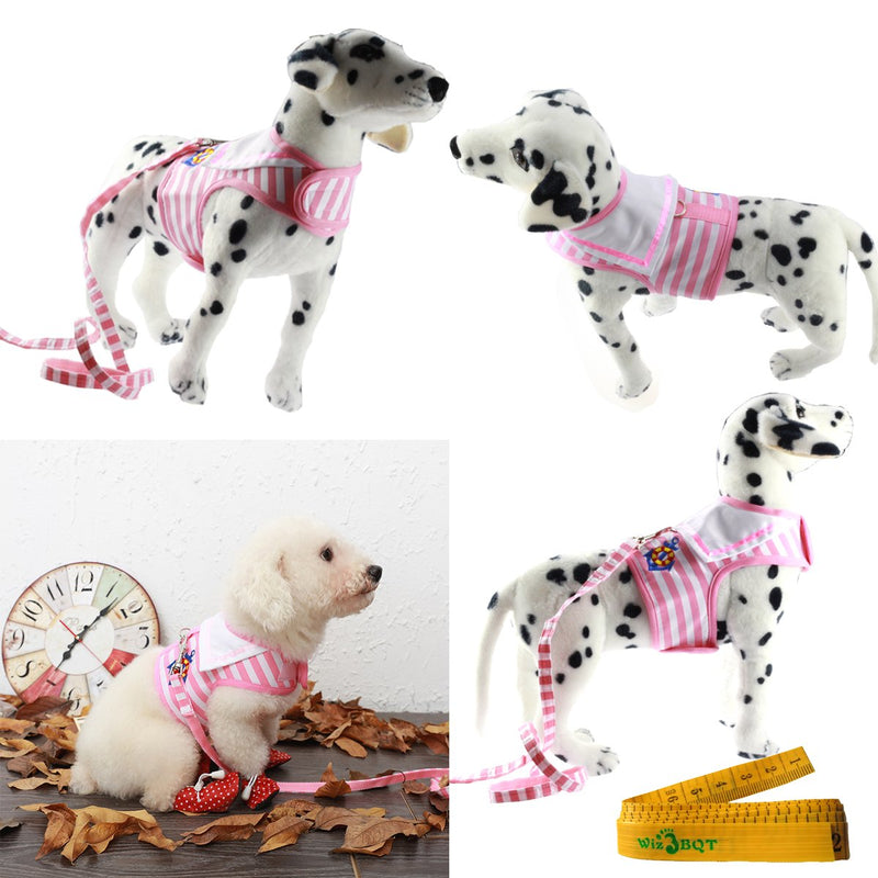 [Australia] - Wiz BBQT Dog Cat Puppy Pet Vest Harness and Leash Set for Walking Party Pink and White Navy Striped Sailor Anchor Style Large 