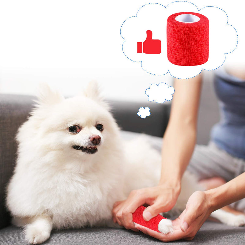 2 Pieces Pet Vet Wrap Self Adherent Bandage Stretch Cohesive Tape Pet Elastic Bandaging Wraps for Wrists Ankle Sprains Swelling Puppy Dog Pet Cohesive Bandages (Red and Blue) Red and Blue - PawsPlanet Australia