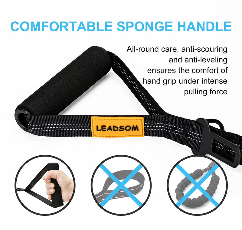 LEADSOM 6FT Highly Reflective Heavy Duty Elastic Bungee Medium and Large Dog Leash Shock Absorbing with Comfortable Padded Handle and Traffic Handle Suitable for Training Black - PawsPlanet Australia