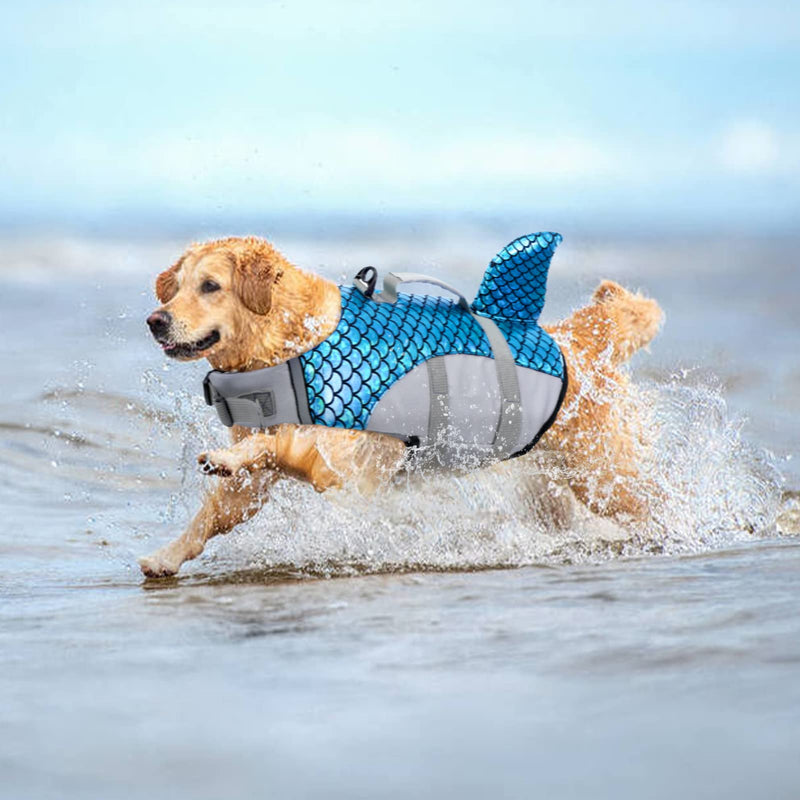 Dog Life Jacket, Lifesaver Floating Vest Shark Shape Dog Summer Swimming Safety Vest with Adjustable Strap and Rescue Handle for Swimming Pool Beach Boating(Blue, L) Blue - PawsPlanet Australia