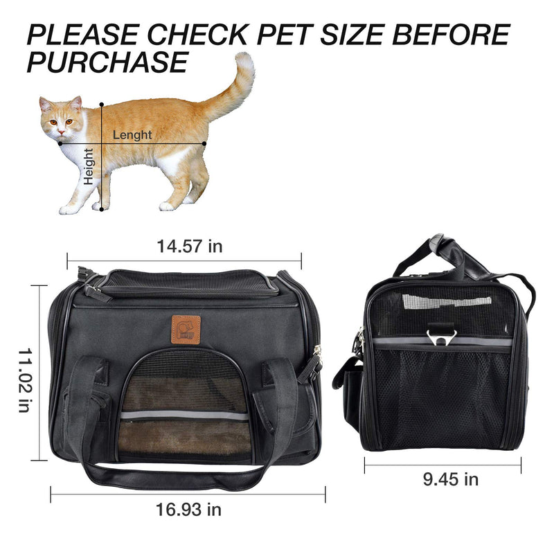 Premium Pet Carrier Airline Approved Soft Sided for Cats and Dogs Portable Cozy Travel Pet Bag, Car Seat Safe Carrier Medium Black - PawsPlanet Australia