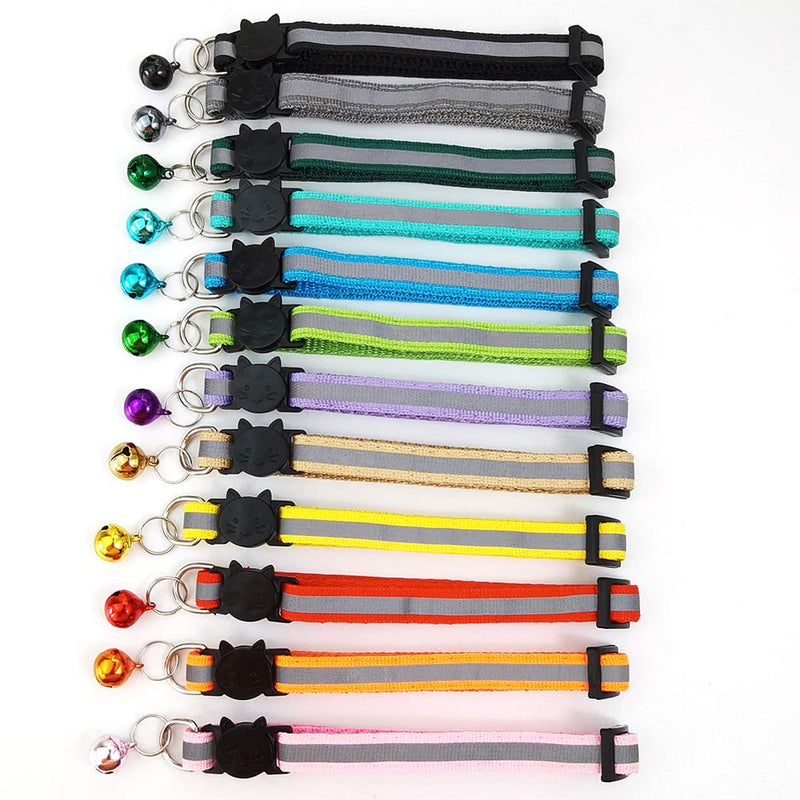 Cat collar reflective, pack of 12 adjustable cat collars, cat collars with bell and safety clasp, for most domestic cats - PawsPlanet Australia