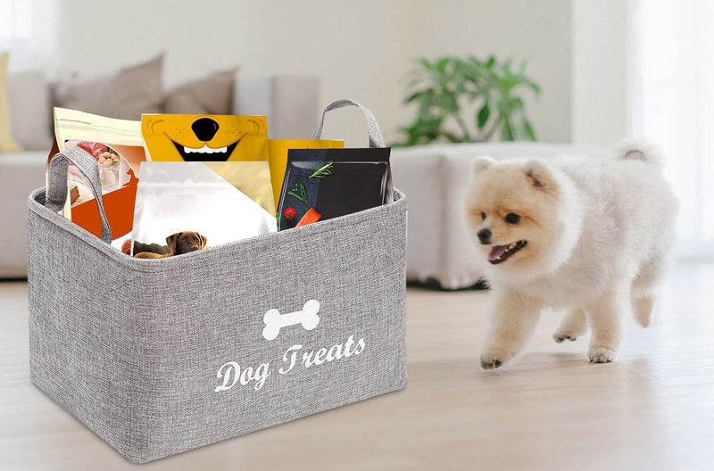 Brabtod Canvas Pet Toy and Accessory Storage Bin, Organizer Storage Basket For Pet Toys, Blankets, Leashes And Food Embroidery Dog Treats-gray Gray - PawsPlanet Australia