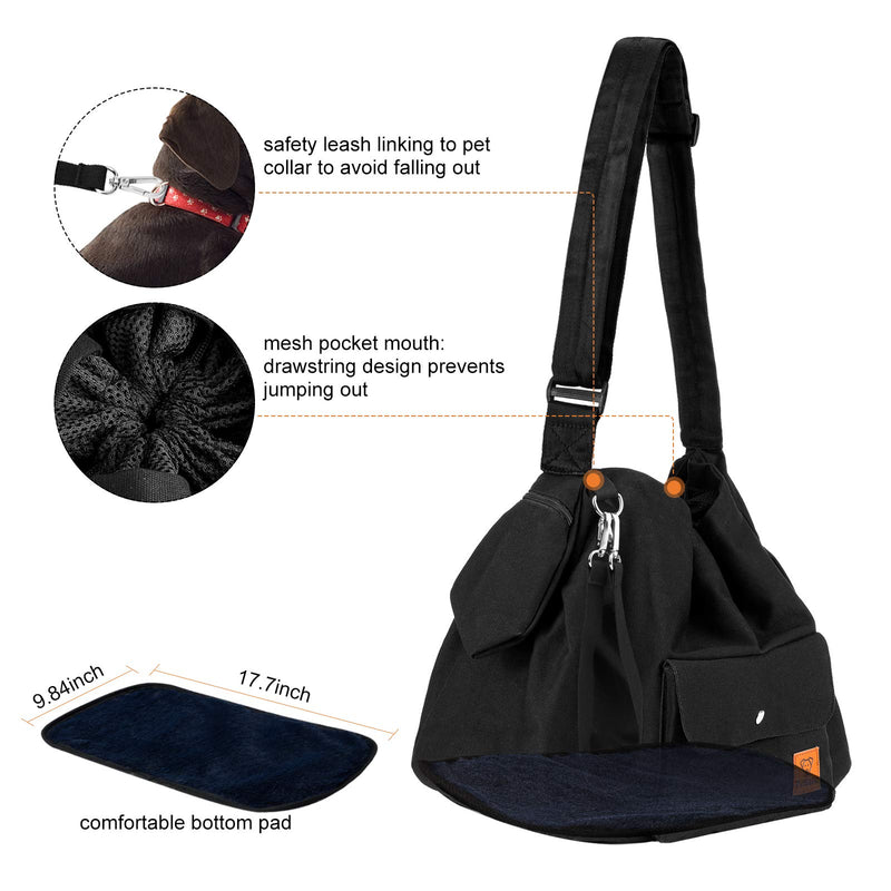 Dog Sling Carrier for Medium Dogs 10 Pounds up to 20 Lbs, Pet Carry Bag Pack with Hard Bottom Board Adjustable Strap Small Pockets Pouch, Puppy Holder Hiking Backpack, Large Cat Mesh Purse, Black - PawsPlanet Australia