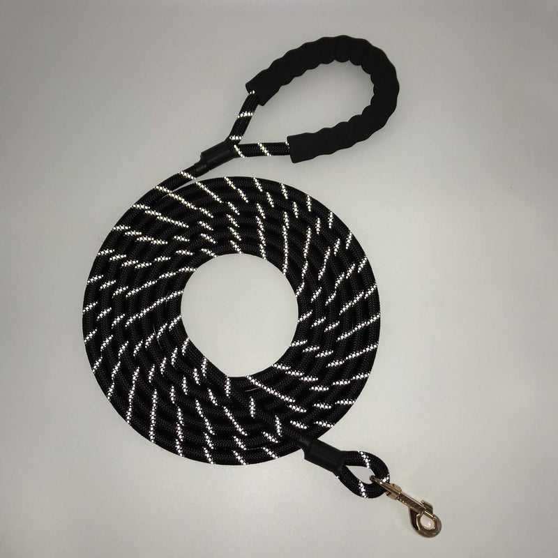[Australia] - Shorven Nylon Strong Dog Rope Lead Reflective Training Dog Leash with Soft Handle 5-20 FT Long (Dia:0.5" 15FT) Black 