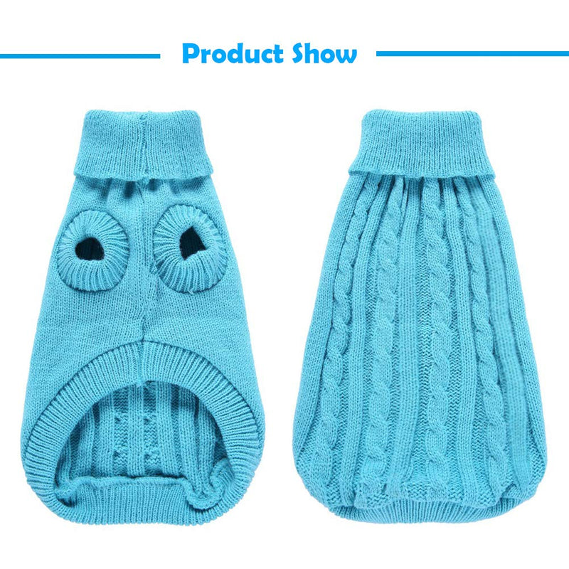 SunteeLong Turtleneck Knitted Dog Sweater Puppy Sweater Warm Pet Winter Clothes Small Dogs Sweaters for Cold Weather (Blue, S) Blue - PawsPlanet Australia