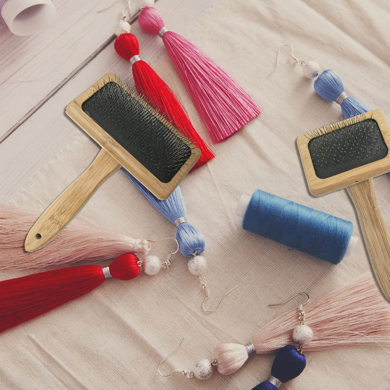 2pcs Wooden Carding Brushes, Carpet Tassel Brushes Cotton Rope Weaving Comb Wooden Hand Carders for Carpet Needle Felting Felt Project Gift Needle Felting Lovers - PawsPlanet Australia