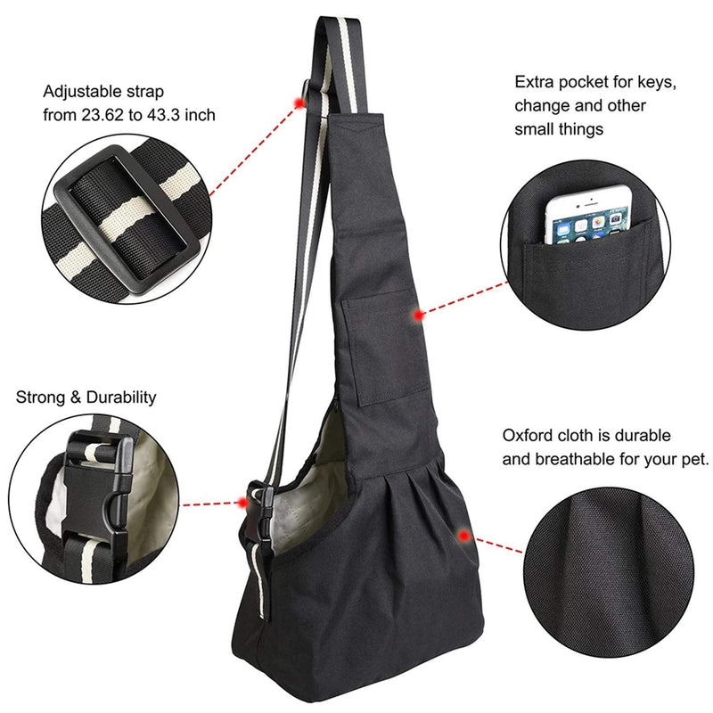 Pet Dog Cat Sling Carrier Puppy Carry Bag Hands Free Pet Travel Carrier Bag Kitty Rabbit Shoulder Bag Handbag Pouch Breathable Pet Tote Bag with Adjustable Shoulder Strap for Outdoor Walking Hiking M Black - PawsPlanet Australia