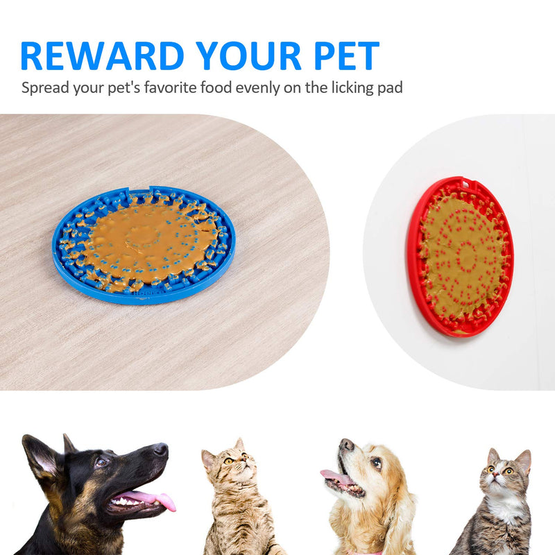 [Australia] - Dog Lick Pad 2Pcs, Slow Dispensing Treater Mat with 37 Strong Suctions to Wall, Dog Bath Distraction Device, Peanut Butter Lick Mat for Pet Bathing, Grooming and Dog Training Round with suction cup Blue & red B 