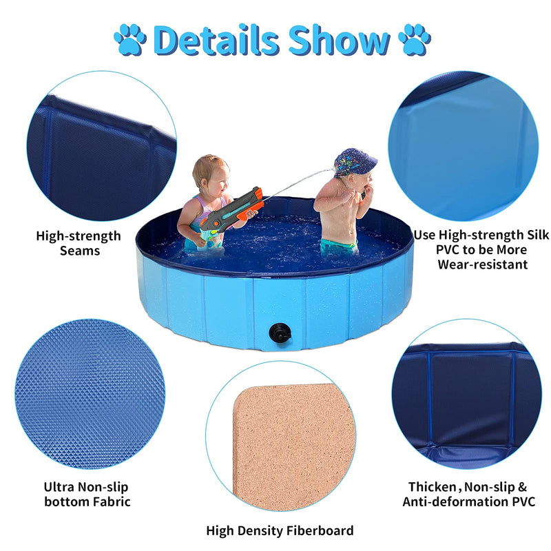 PAIGTEK Dog Swimming Pool, Large Collapsible Pet Bathtub Kiddie Pool, Durable PVC Pets Pool for Dogs Cats Kids Outdoor Indoor Use 32 inch - PawsPlanet Australia