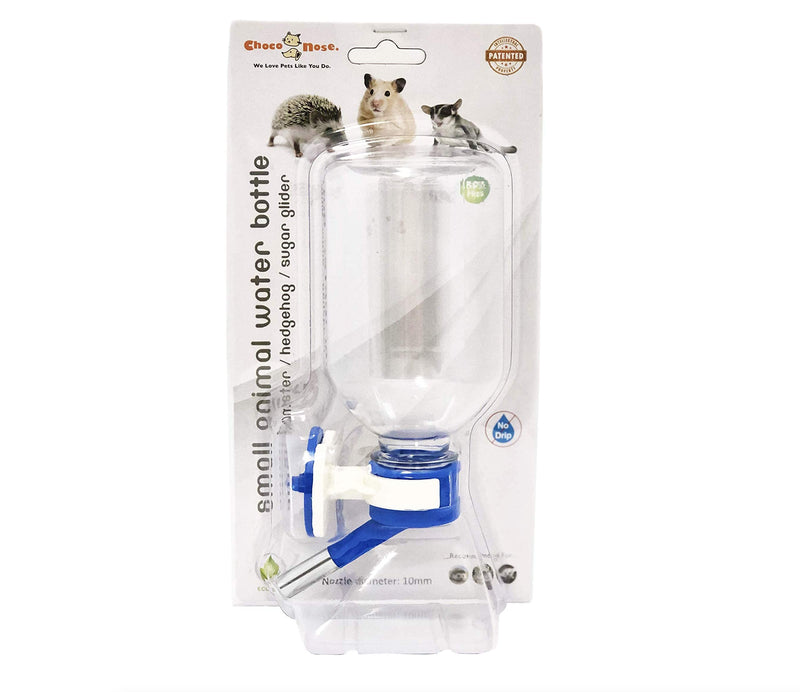 Choco Nose Patented No-Drip Water Bottle/Feeder for Guinea Pigs/Hamsters/Bunnies/Ferrets/Hedgehogs/SugarGliders/Rats/Mice/Critters/Small Animals - For Pet Cages, Crates or Wall Mount. 11.2 oz. Nozzle 10mm Blue Hamsters-Hedgehogs-Sugar Gliders - PawsPlanet Australia