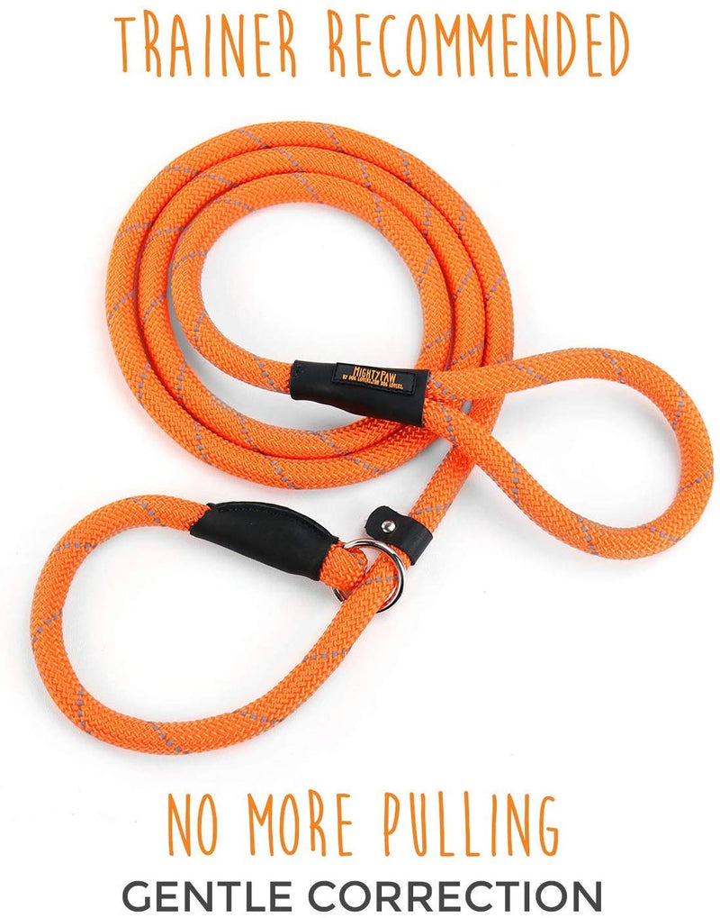 [Australia] - Mighty Paw Slip Rope Dog Leash | 6 ft, One-Size-Fits-All, Slip-On Rope Leash. Easy to Slip On, No Collar or Harness Needed. Durable & Weather Resistant Climbers Rope with Reflective Stitching (Orange) Orange 