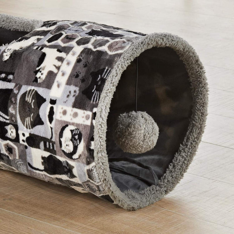 PET SHOP Tunnel for Cats • Soft and Fluffy • | Colour Grey | Crackling Material Inside and Ball Toy | Ties Flat for Easy Storage. Pops-Up and Folds Down in Seconds - PawsPlanet Australia