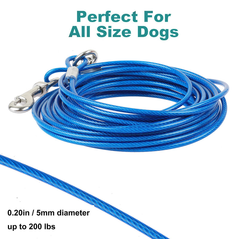 Dog Tie Out Cable - 16 ft Length 550 lbs Break Strength Galvanized Braided Steel Cable with PVC Coating Chew Proof Lead for Small to Large Dogs Pets Yard Camping Outdoors (0.20in (rdiamete) Blue) 0.20in (rdiamete) Blue - PawsPlanet Australia